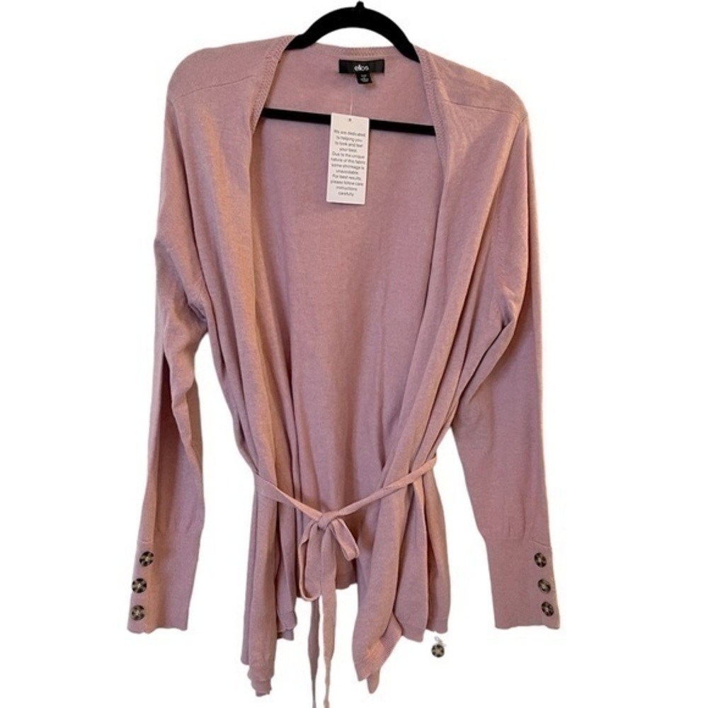 NWT ellos dusty rose pink cotton blend open cardigan with tie waist